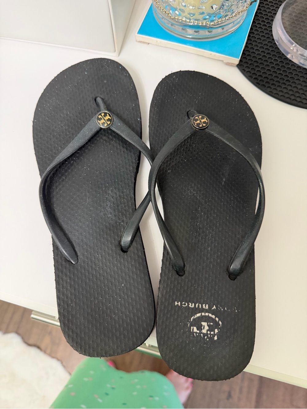 Tory Burch Black Flip Flop Sandals with Gold Logo